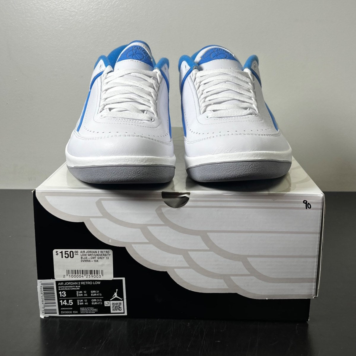 Jordan 2 Retro Low UNC 13 (Lightly Worn Pre-Owned)JordanWhite/University Blue-Cement Grey - Image 2