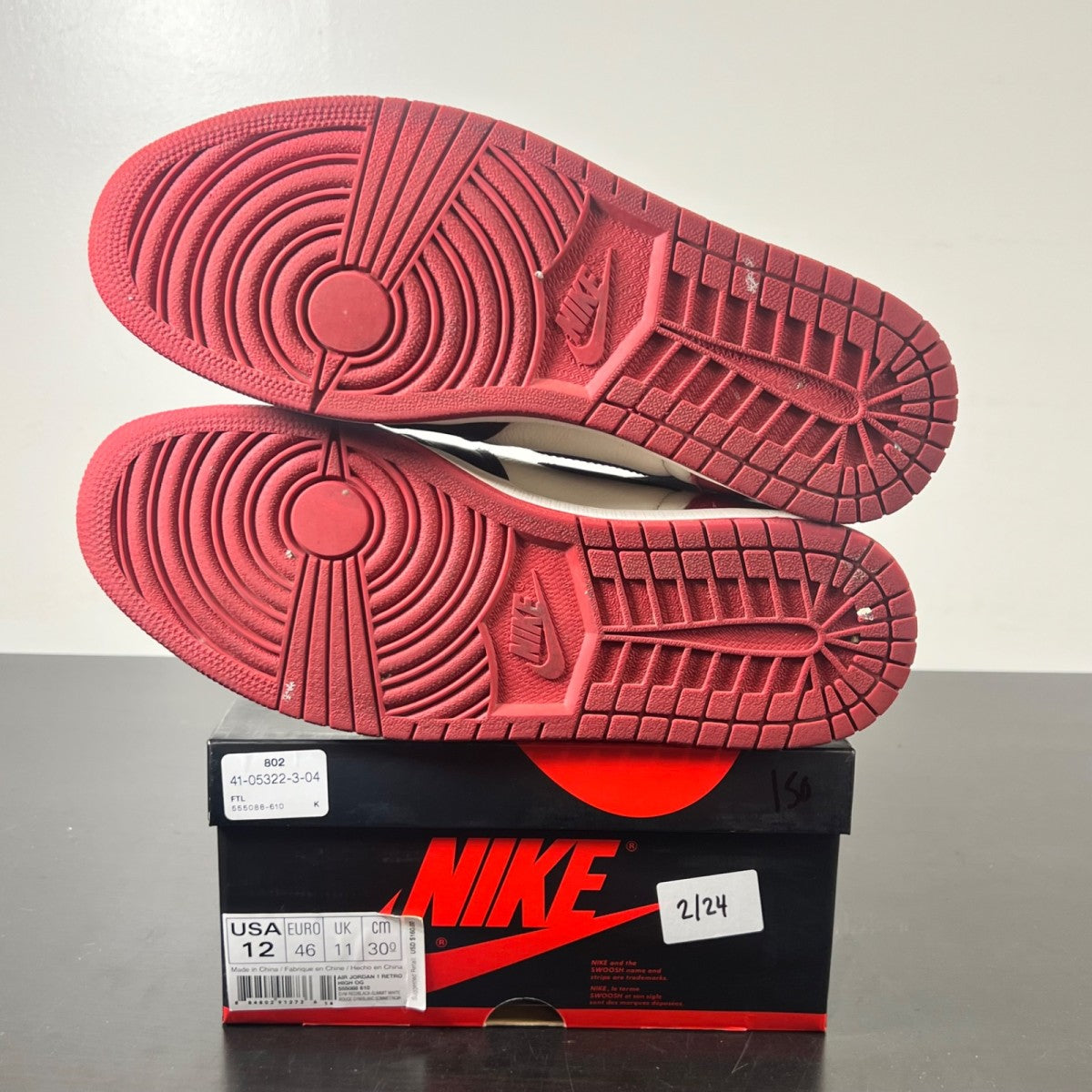 Jordan 1 Retro High Bred Toe 12 (Moderately Worn Pre-Owned)JordanGym Red/Black-Summit White - Image 6