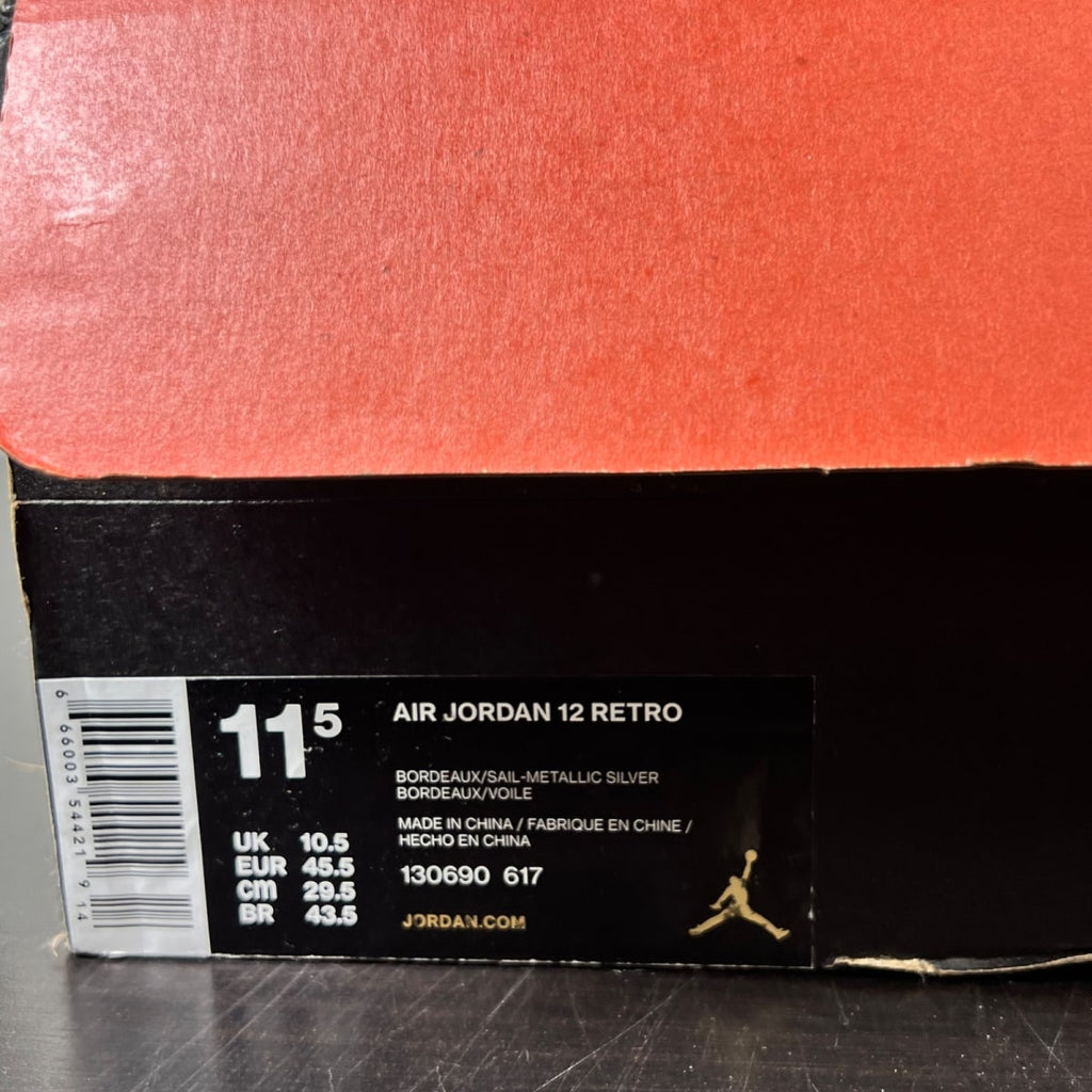 Jordan 12 Retro Bordeaux 11.5 (Lightly Worn Pre-Owned)JordanBordeaux/Sail-Metallic Silver - Image 4