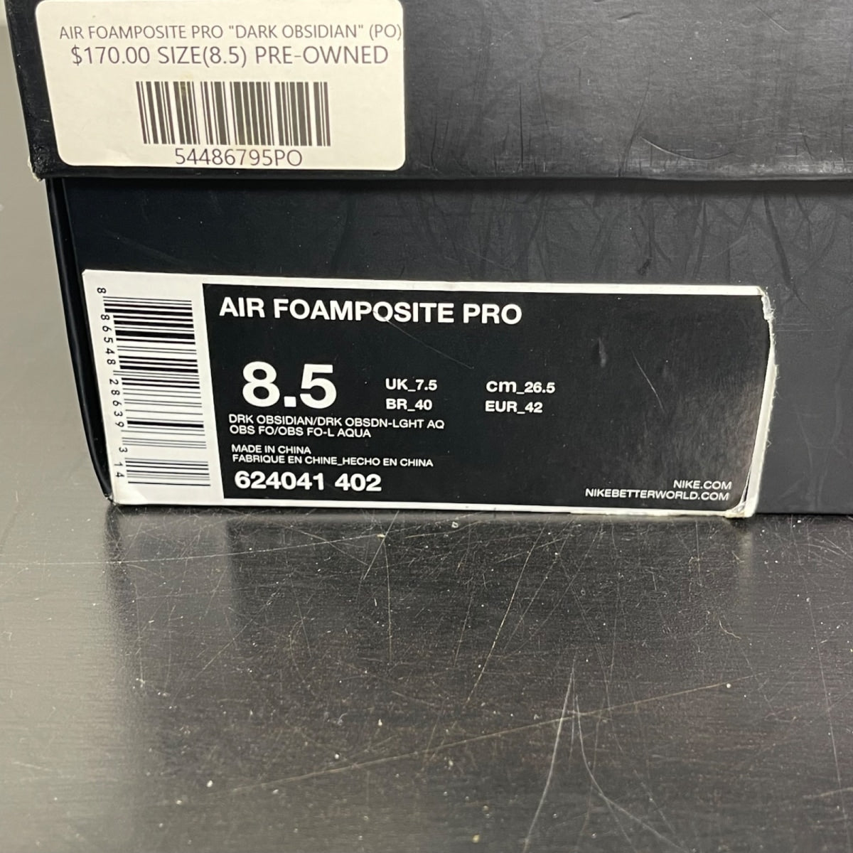 Nike Air Foamposite Pro Dark Obsidian 8.5 (Moderately Worn Pre-Owned)NikeDark Obsidian/Dark Obsidian-Blue Aquamarine - Image 7