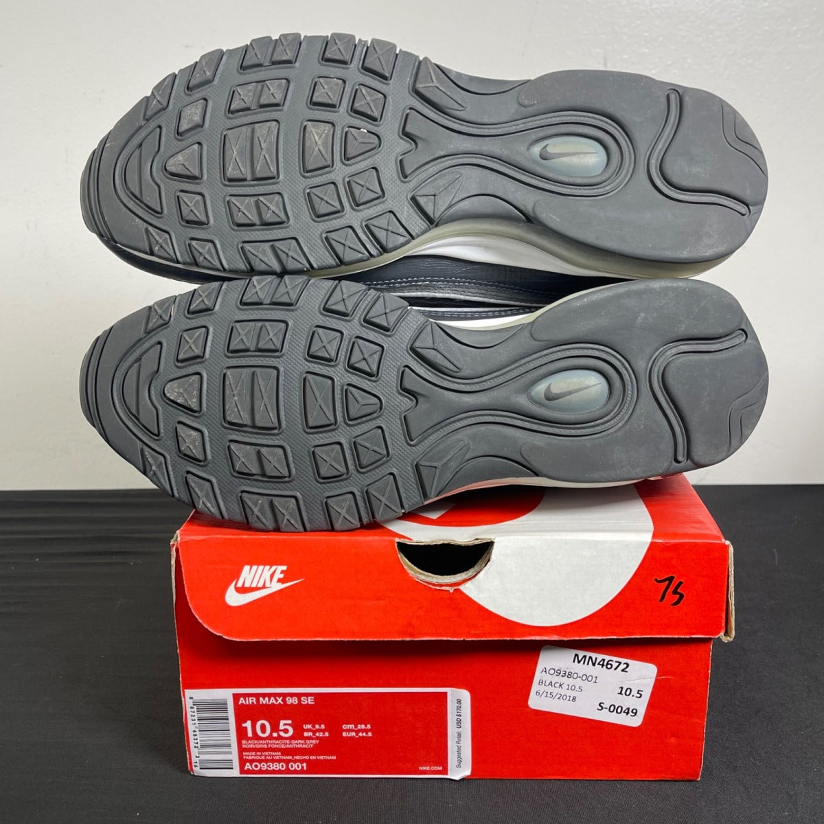 Nike Air Max 98 Black Anthracite 10.5 (Moderately Worn Pre-Owned)NikeBlack/Anthracite-Dark Grey-White - Image 5