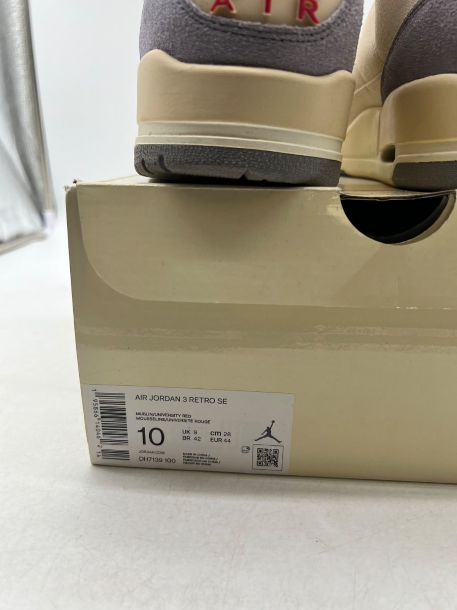 Jordan 3 Retro Muslin 10 (Lightly Worn Pre-Owned)JordanMuslin/University Red-Cement Grey-Sail - Image 6