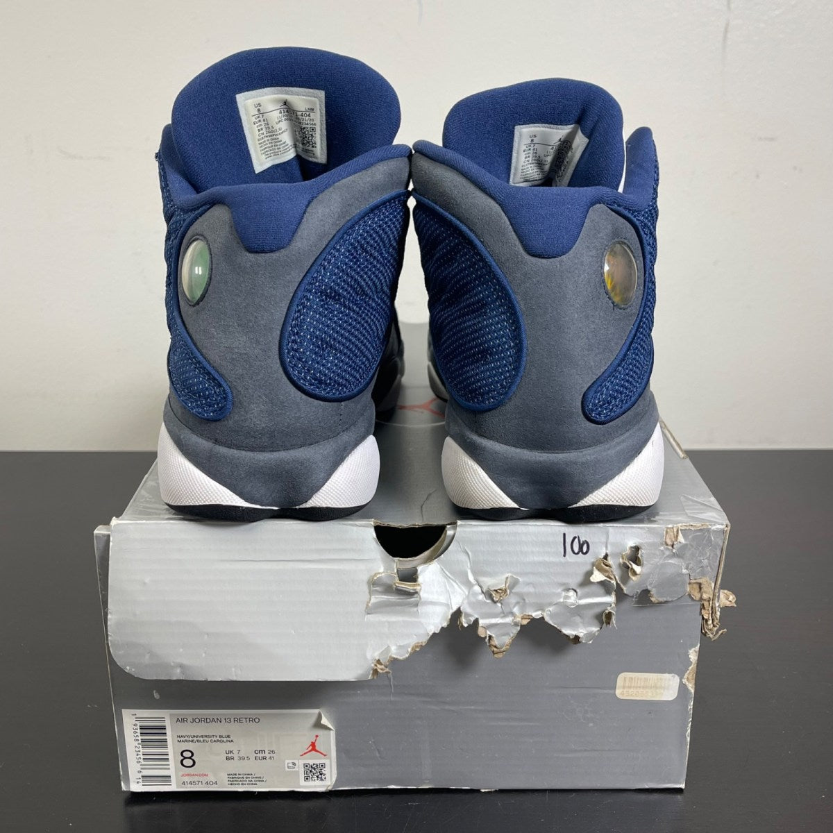 Jordan 13 Retro Flint (2020) 8 (Moderately Worn Pre-Owned)JordanNavy/Flint Grey-White-University Blue - Image 4