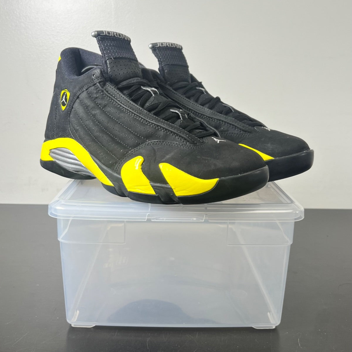 Jordan 14 Retro Thunder 10.5 (Heavily Worn Pre-Owned)JordanBlack/Vibrant Yellow-White - Image 1