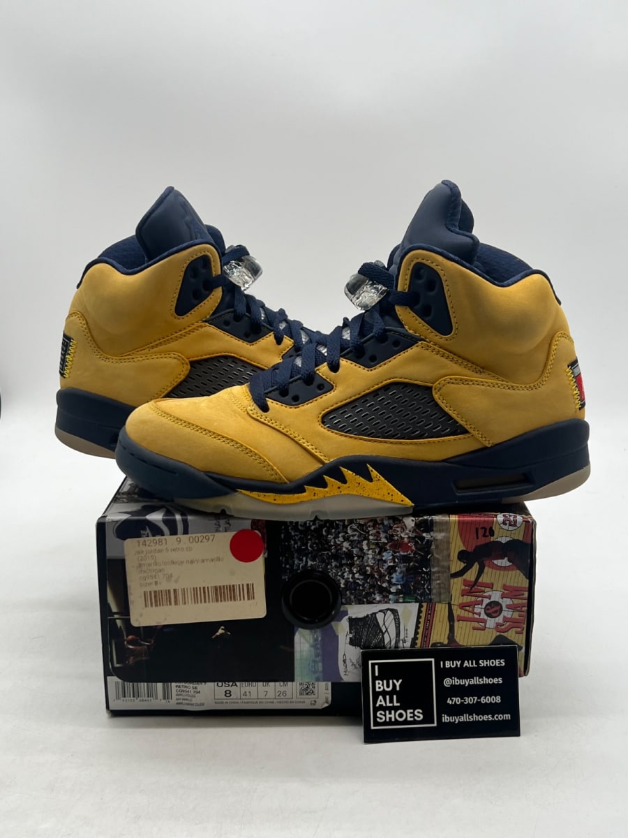 Jordan 5 Retro Michigan (2019) 8 (Moderately Worn Pre-Owned) - Image 1