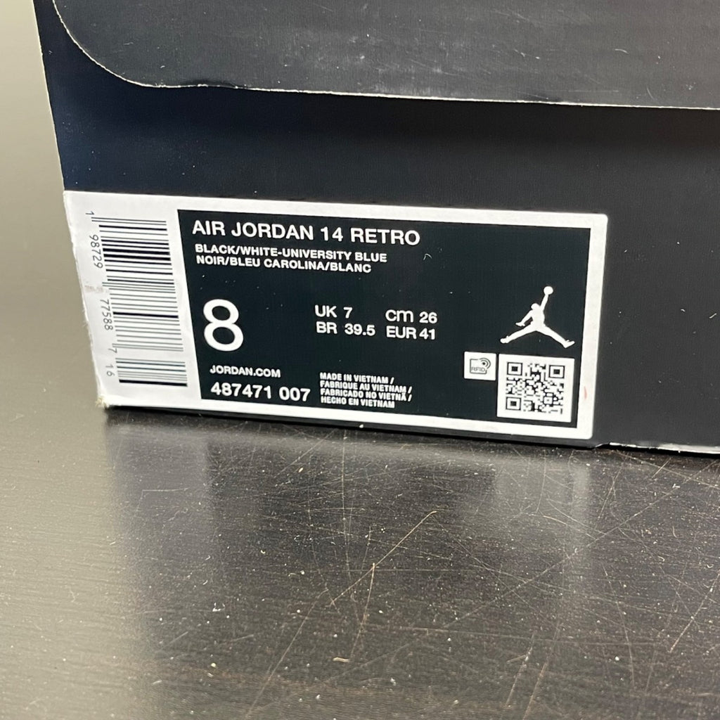 Jordan 14 Retro Black University Blue (2026) 8 (Moderately Worn Pre-Owned)JordanBlack/White/University Blue/Metallic Silver - Image 7