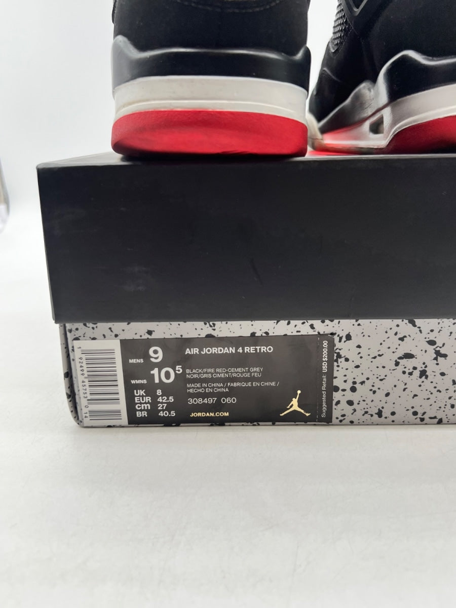 Jordan 4 Retro Bred (2019) 9 (Moderately Worn Pre-Owned)JordanBlack/Fire Red-Cement Grey-Summit White - Image 3