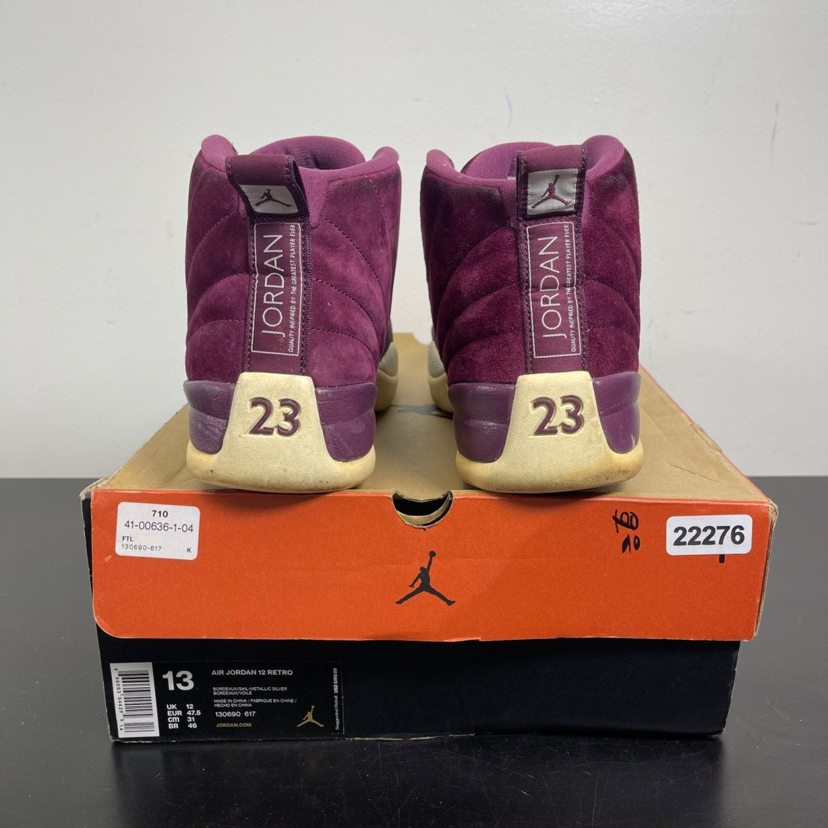 Jordan 12 Retro Bordeaux 13 (Moderately Worn Pre-Owned)JordanBordeaux/Sail-Metallic Silver - Image 4