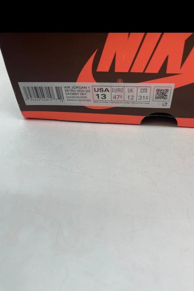 Jordan 1 Retro High OG Hand Crafted 13 (Lightly Worn Pre-Owned)JordanBlack/Archaeo Brown-Dark Chocolate - Image 7