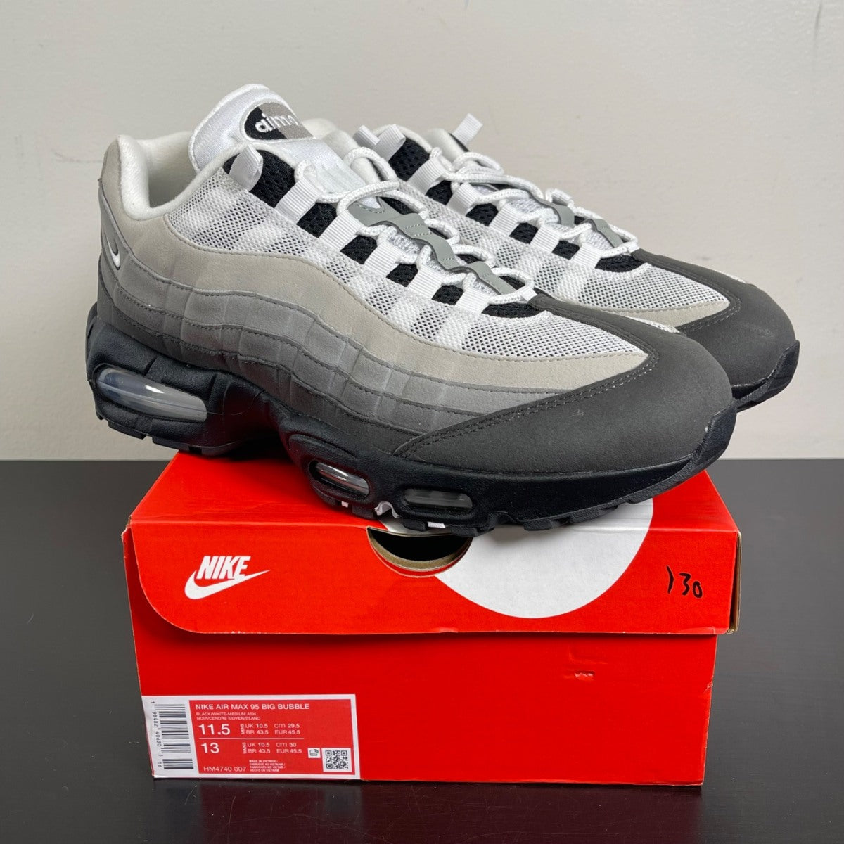 Nike Air Max 95 OG Big Bubble Granite 11.5 (Moderately Worn Pre-Owned)NikeBlack/White/Medium Ash/Dark Pewter/Dust/Granite - Image 1