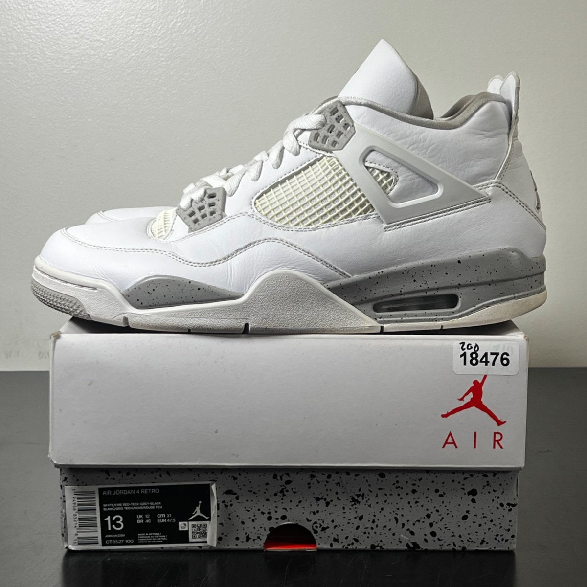 Jordan 4 Retro White Oreo (2021) 13 (Moderately Worn Pre-Owned)JordanWhite/Tech Grey-Black-Fire Red - Image 3
