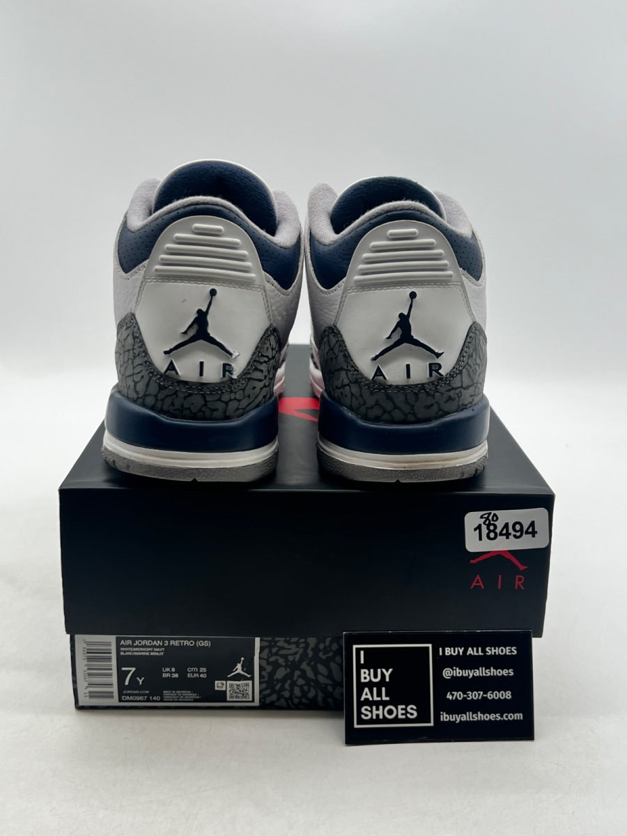 Jordan 3 Retro Midnight Navy (GS) 7Y (Moderately Worn Pre-Owned) - Image 3