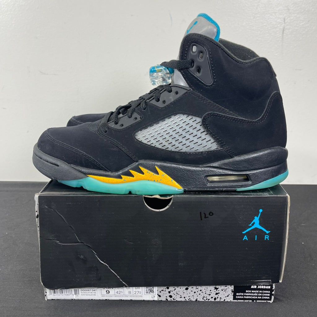 Jordan 5 Retro Aqua 9 (Moderately Worn Pre-Owned)JordanBlack/Aquatone/Taxi - Image 3