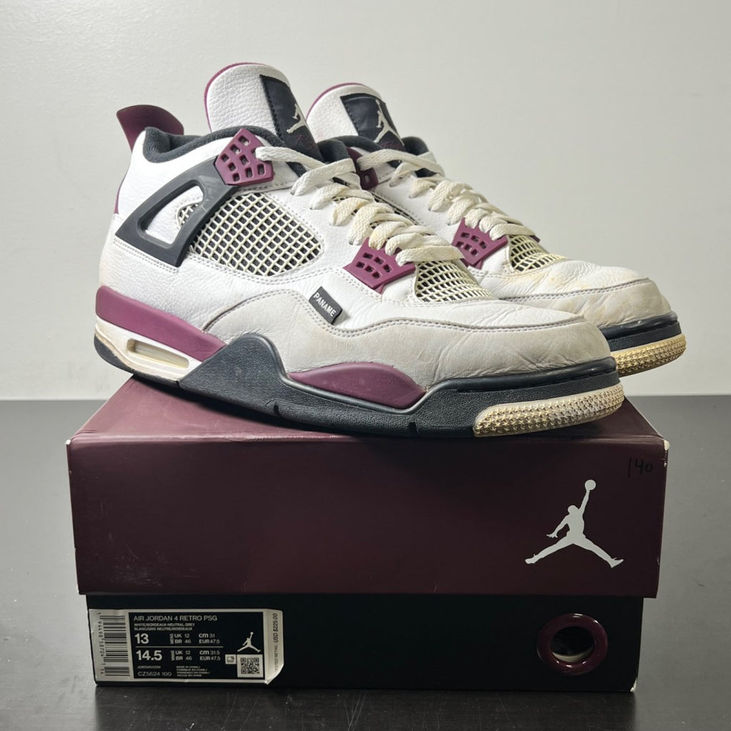 Jordan 4 Retro PSG Paris Saint-Germain 13 (Heavily Worn Pre-Owned)JordanWhite/Black-Metallic Gold-Bordeaux - Image 1