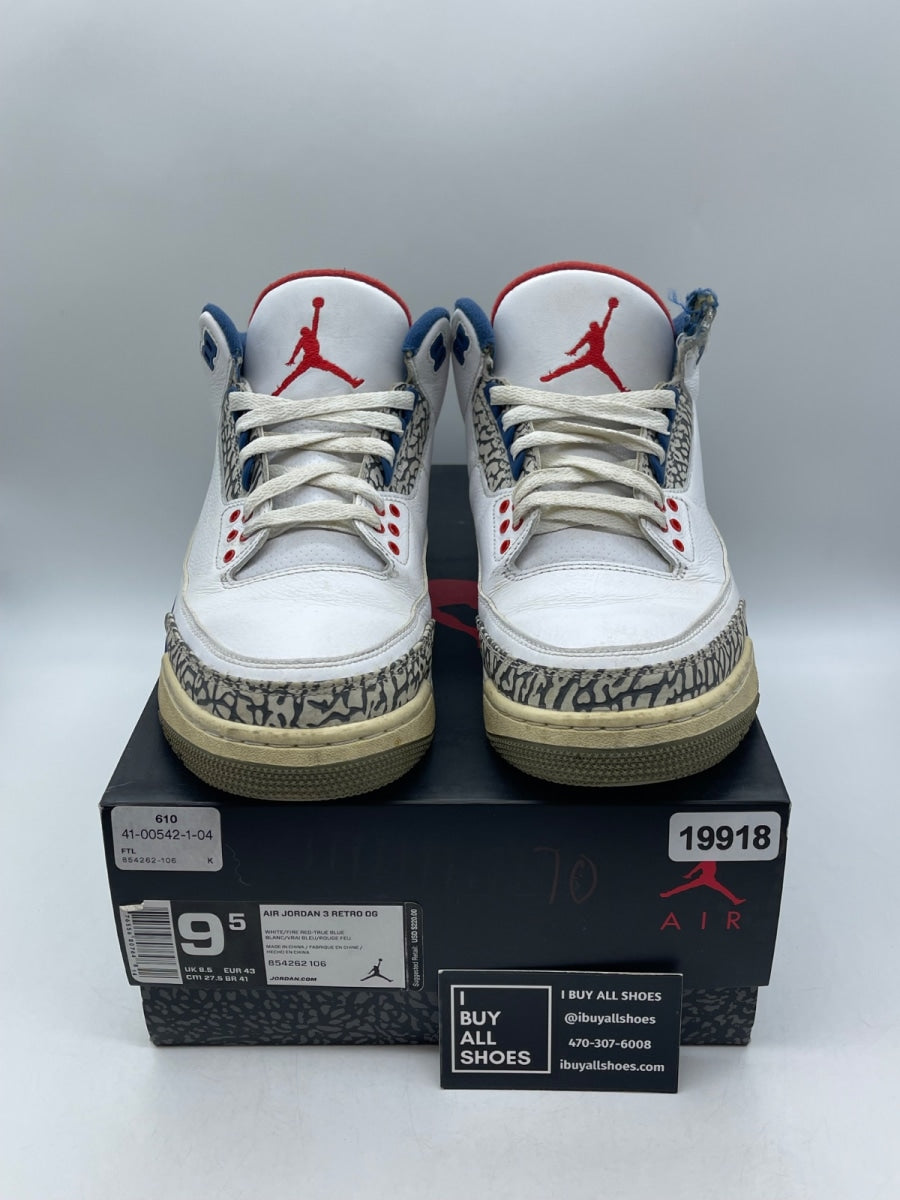 Jordan 3 Retro True Blue (2016) 9.5 (Heavily Worn Pre-Owned) - Image 2
