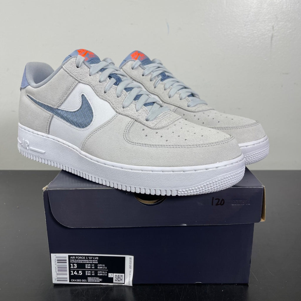 Nike Air Force 1 Low Pure Platinum Indigo Fog 13 (Moderately Worn Pre-Owned)NikePure Platinum/White-Hyper Crimson-Indigo Fog - Image 1