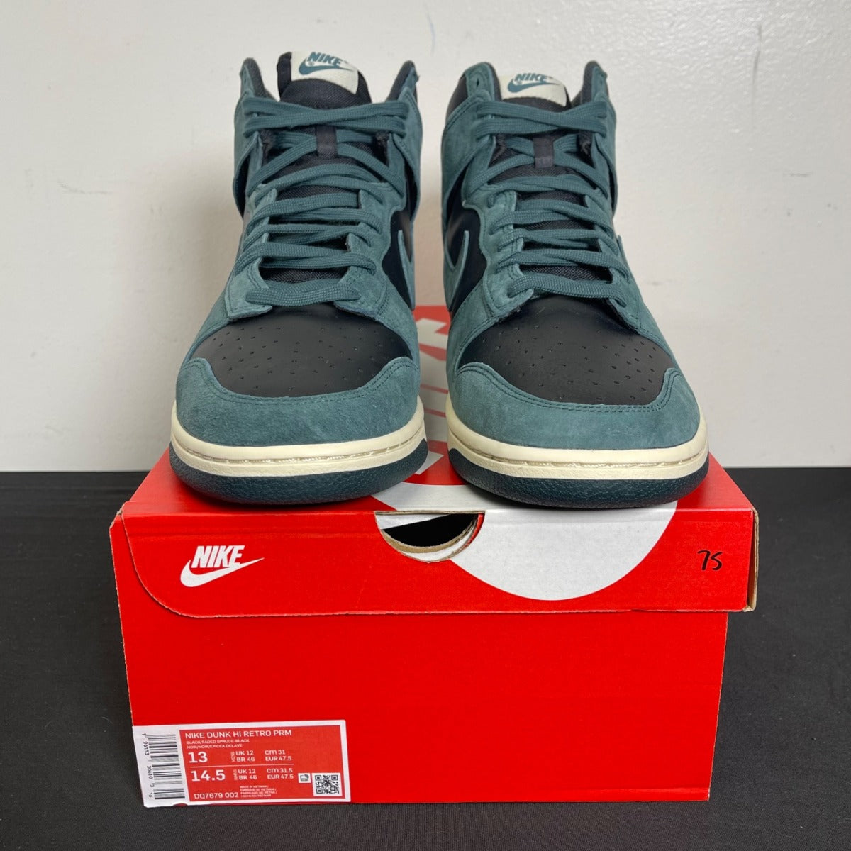 Nike Dunk High Retro PRM Faded Spruce 13 (Moderately Worn Pre-Owned)NikeFaded Spruce/Black - Image 2
