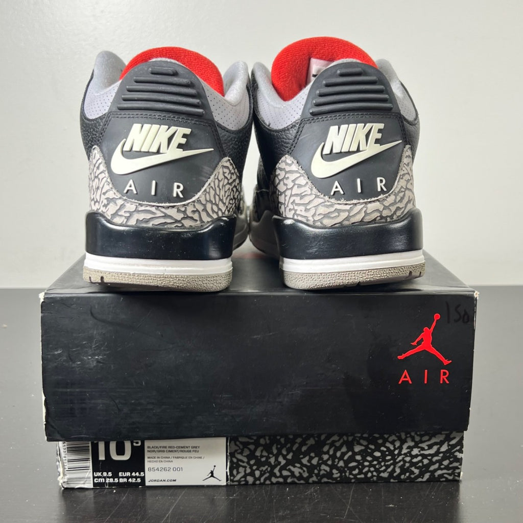Jordan 3 Retro Black Cement (2018) 10.5 (Moderately Worn Pre-Owned)JordanBlack/Fire Red-Cement Grey-White - Image 4