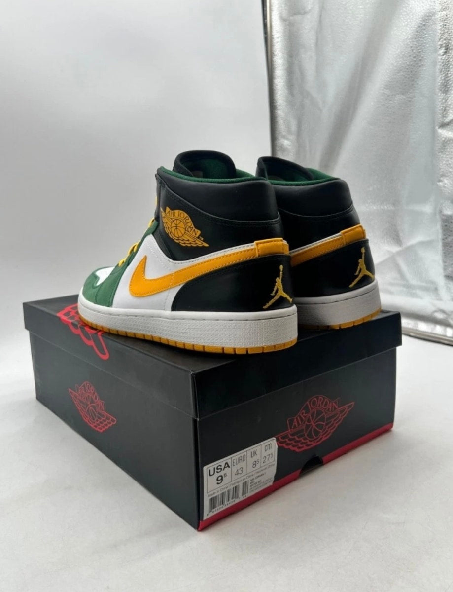 Jordan 1 Mid Retro Sonics 9.5 (Lightly Worn Pre-Owned)JordanGorge Green/University Gold-White-Black - Image 6