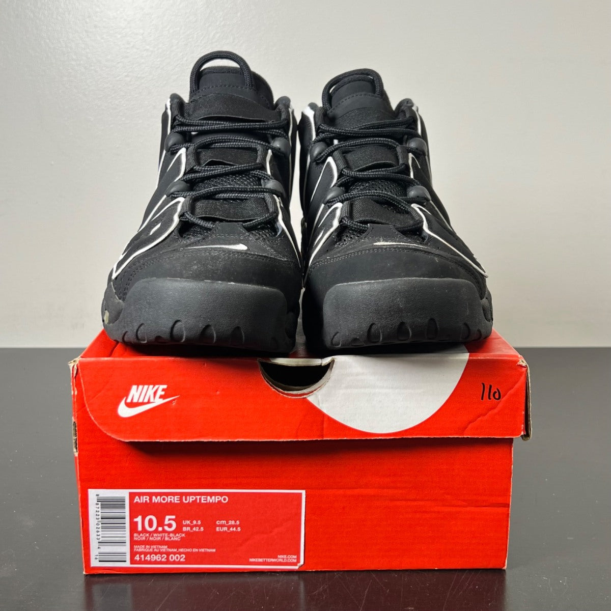 Nike Air More Uptempo Black White 10.5 (Lightly Worn Pre-Owned)NikeBlack/White - Image 2