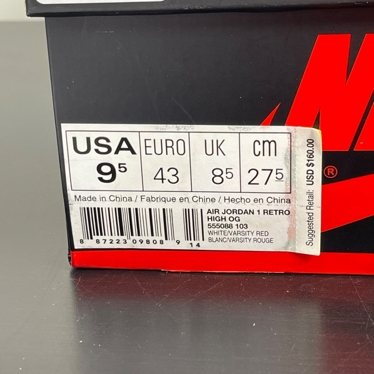 Jordan 1 Retro Metallic Red (2017) 9.5 (Moderately Worn Pre-Owned)JordanWhite/Varsity Red - Image 6