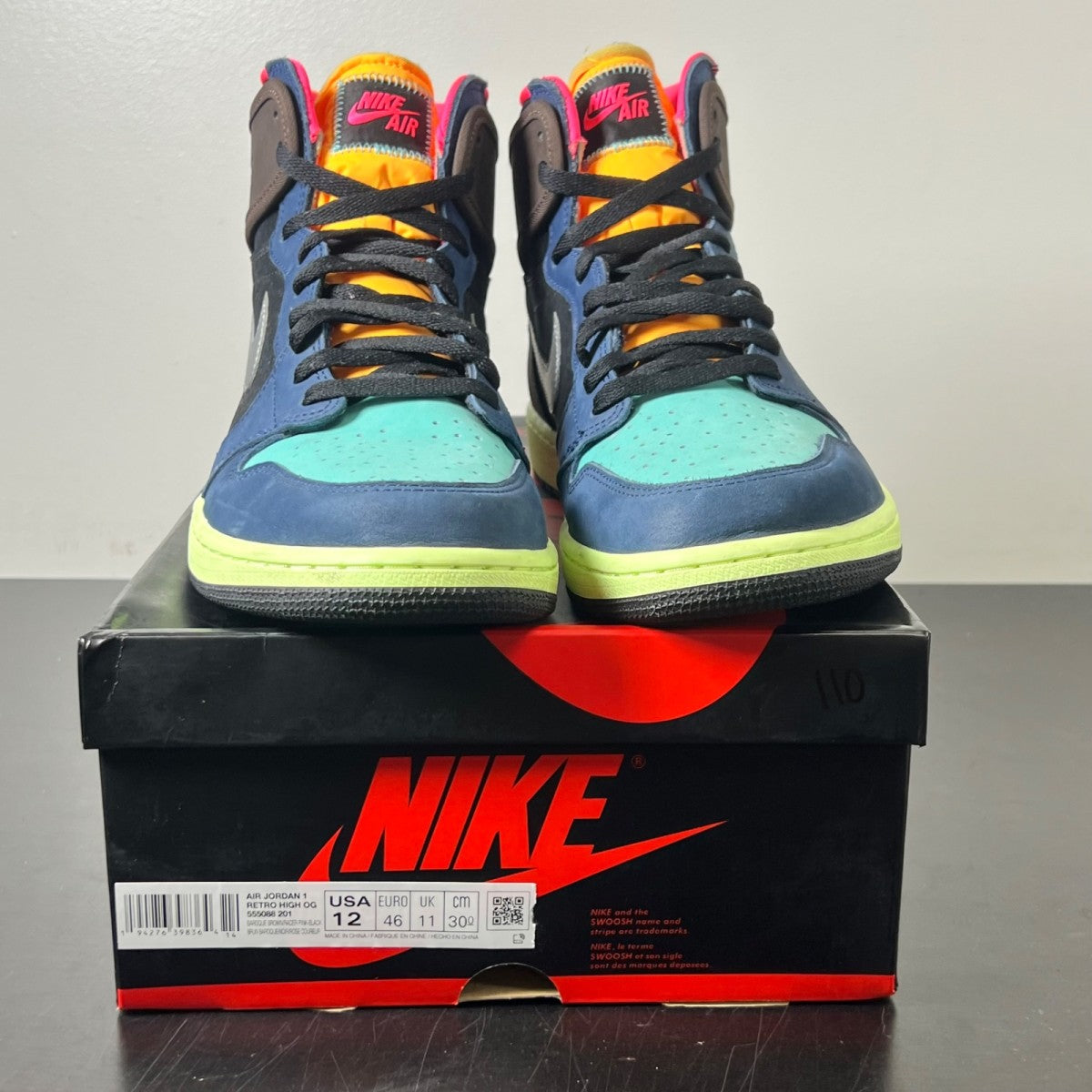 Jordan 1 Retro High Tokyo Bio Hack 12 (Lightly Worn Pre-Owned)JordanBaroque Brown/Black-Laser Orange-Racer Pink - Image 2