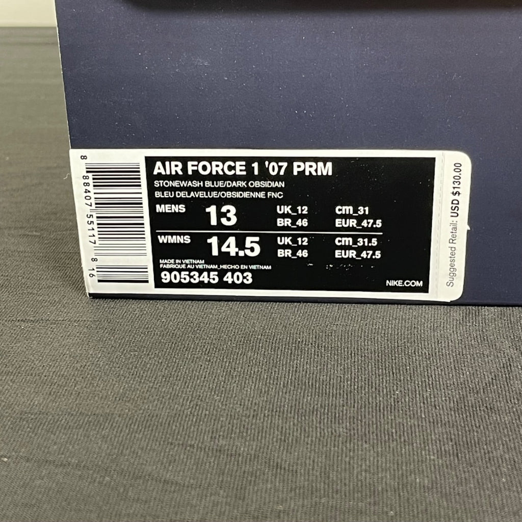 Nike Air Force 1 Low 3x1 Denim Stonewash 13 (Moderately Worn Pre-Owned)NikeStonewash Blue/Dark Obsidian-Summit White - Image 7