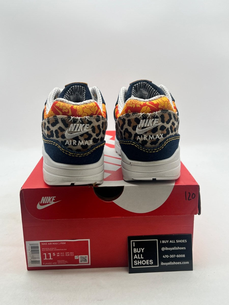 Nike Air Max 1 Premium Denim Leopard 11.5 (Lightly Worn Pre-Owned) - Image 3