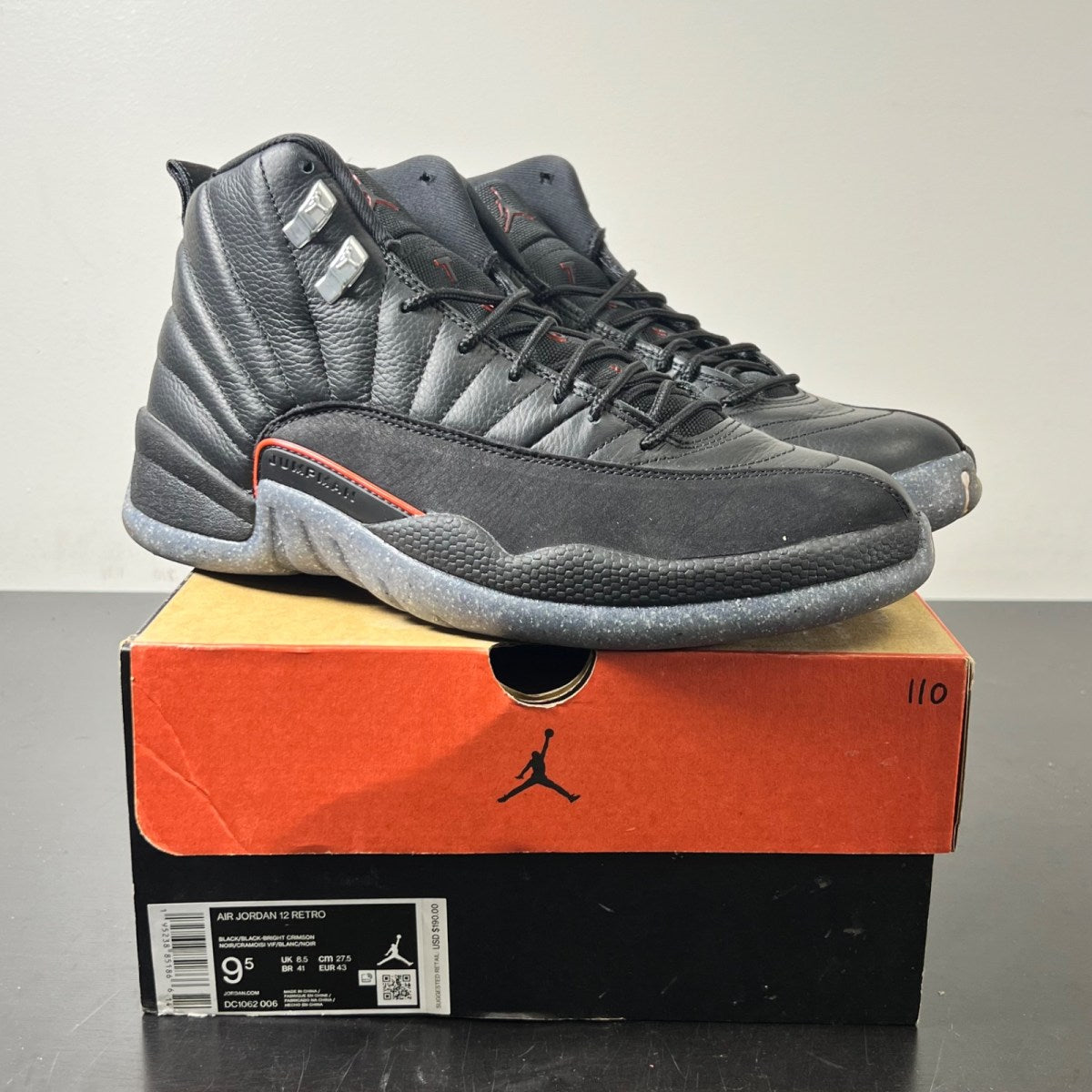 Jordan 12 Retro Utility 9.5 (Lightly Worn Pre-Owned)JordanBlack/Black-Bright Crimson-White - Image 1