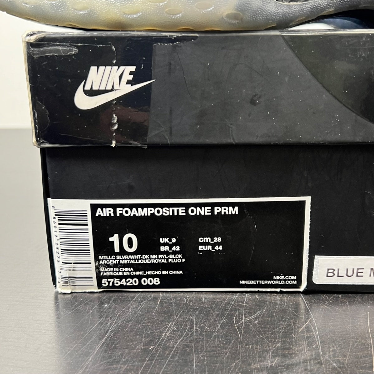 Nike Air Foamposite One Blue Mirror 10 (Moderately Worn Pre-Owned)NikeMetallic Silver/Black-Dark Neon Royal-White - Image 5
