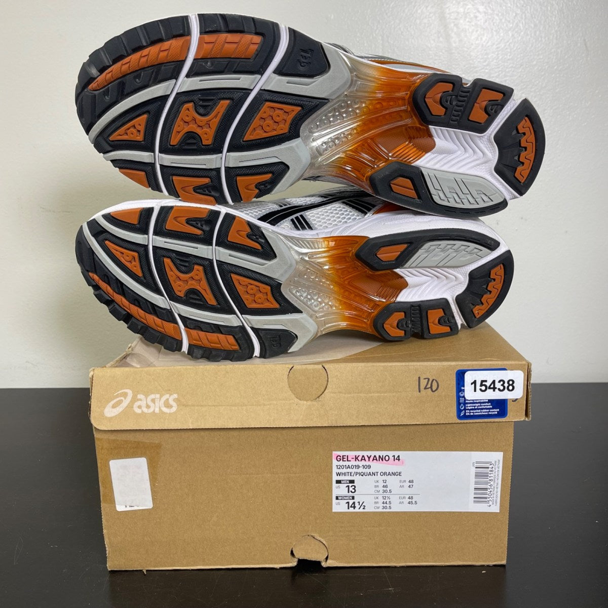 ASICS Gel-Kayano 14 White Piquant Orange 13 (Moderately Worn Pre-Owned)ASICSWhite/Piquant Orange - Image 5