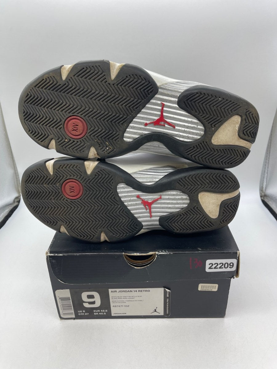 Jordan 14 Retro Black Toe (2014) 9 (Moderately Worn Pre-Owned)JordanWhite/Black-Varsity Red-Metallic Silver - Image 7