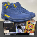 Jordan 12 Retro Michigan 8.5 (Moderately Worn Pre-Owned)JordanCollege Navy/Amarillo - Image 1