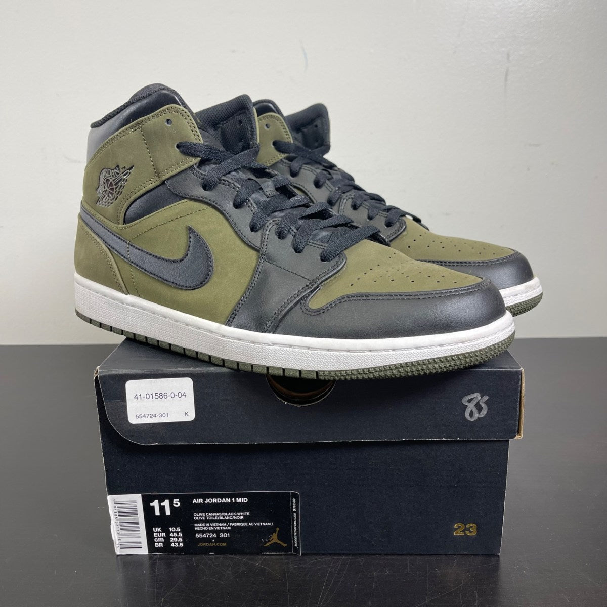 Air Jordan 1 Mid 'Olive Canvas' 11.5 (Moderately Worn Pre-Owned)Air Jordan - Image 1