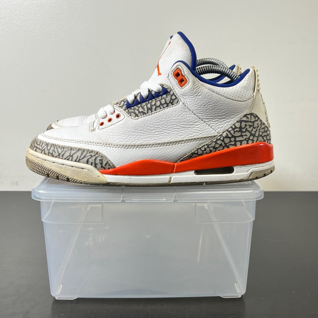 Jordan 3 Retro Knicks 8 (Heavily Worn Pre-Owned)JordanWhite/Old Royal-University Orange-Tech Grey - Image 3