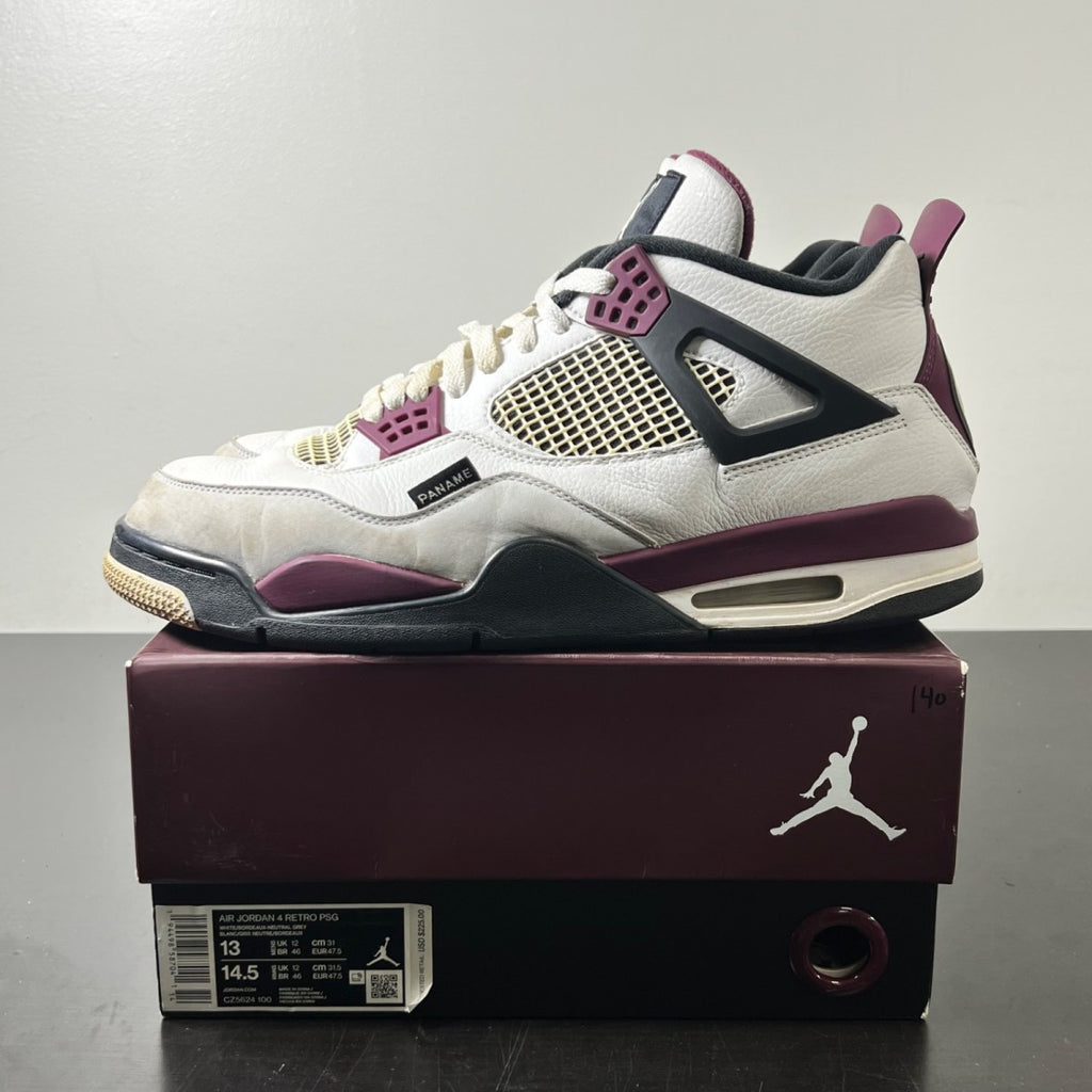 Jordan 4 Retro PSG Paris Saint-Germain 13 (Heavily Worn Pre-Owned)JordanWhite/Black-Metallic Gold-Bordeaux - Image 3