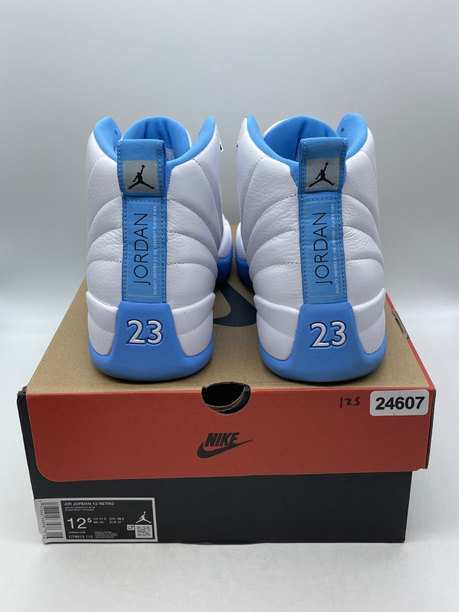 Jordan 12 Retro Melo (2025) 12.5 (Moderately Worn Pre-Owned)JordanWhite/University Blue/Metallic Silver - Image 3