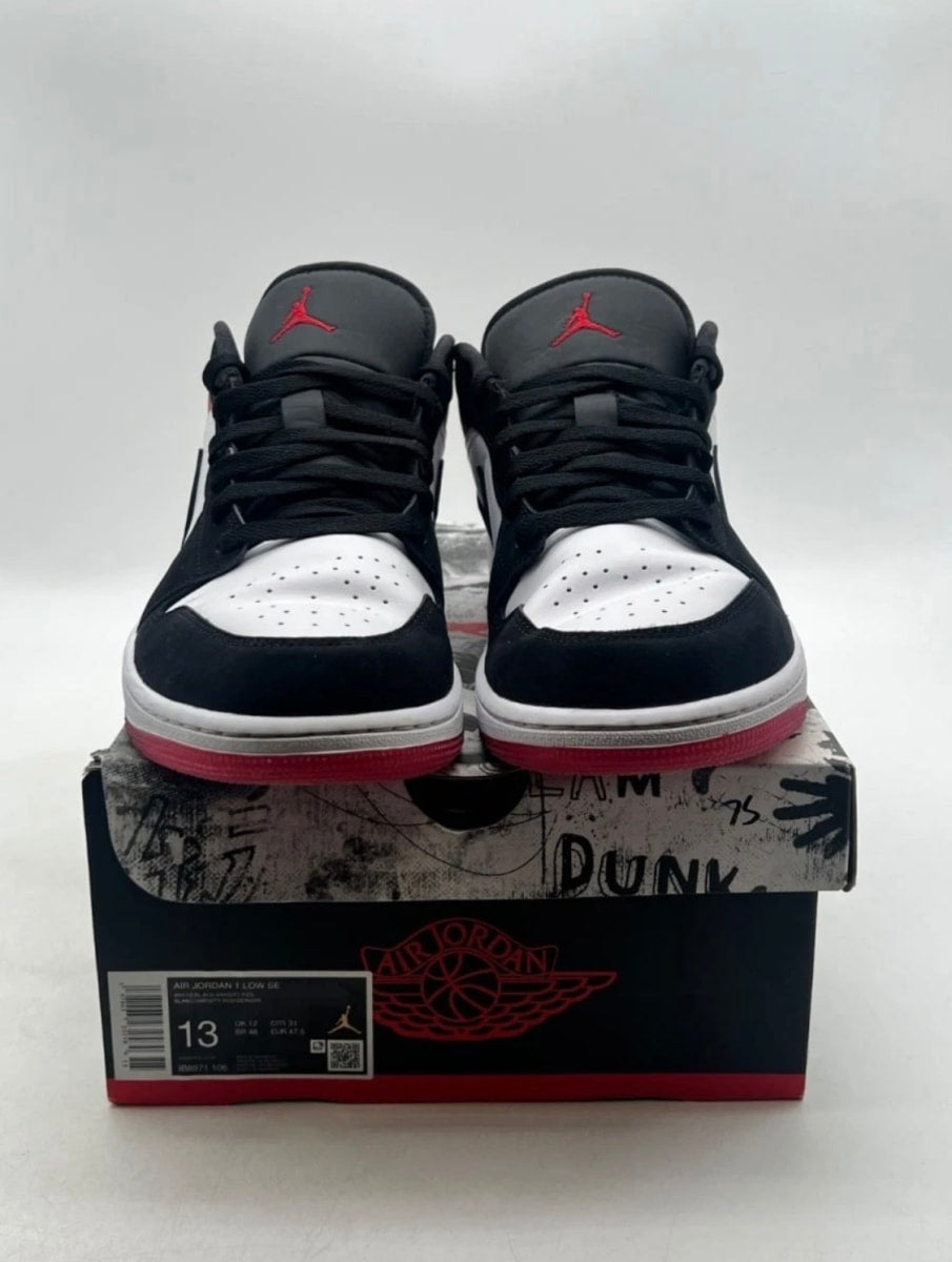 Jordan 1 Low SE Black Toe (2025) 13 (Heavily Worn Pre-Owned)JordanWhite/Black/Gym Red - Image 2