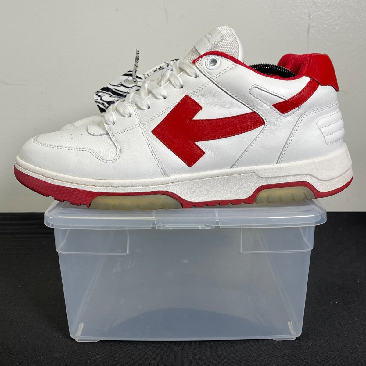 OFF-WHITE Out Of Office OOO Low Tops White Red White Tag 46 (Moderately Worn Pre-Owned)OFF-WHITEWhite/Red - Image 3