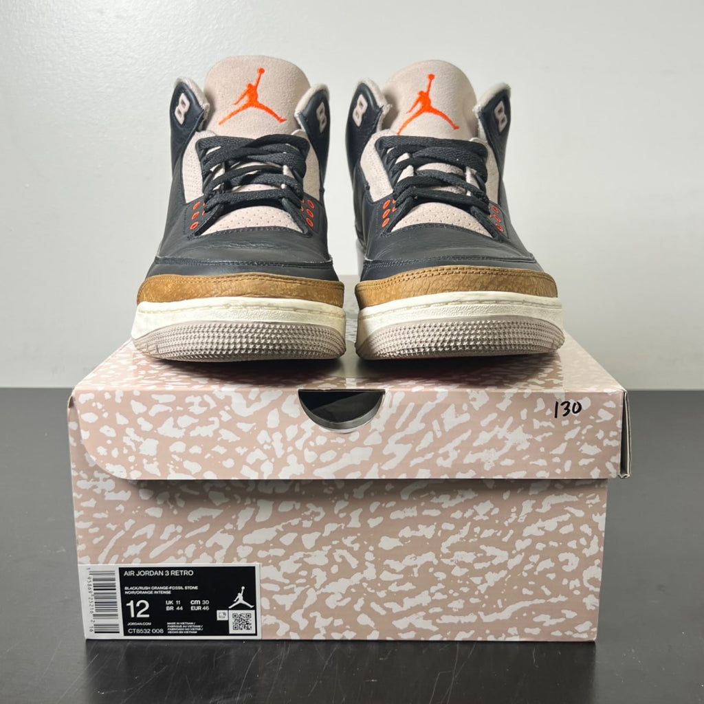 Jordan 3 Retro Desert Elephant 12 (Lightly Worn Pre-Owned)JordanBlack/Rush Orange/Fossil Stone/Sail - Image 2
