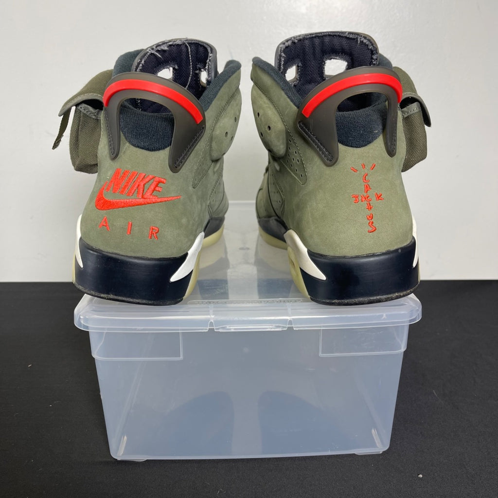 Jordan 6 Retro Travis Scott 13 (Moderately Worn Pre-Owned)JordanMedium Olive/Black-Sail-University Red - Image 4