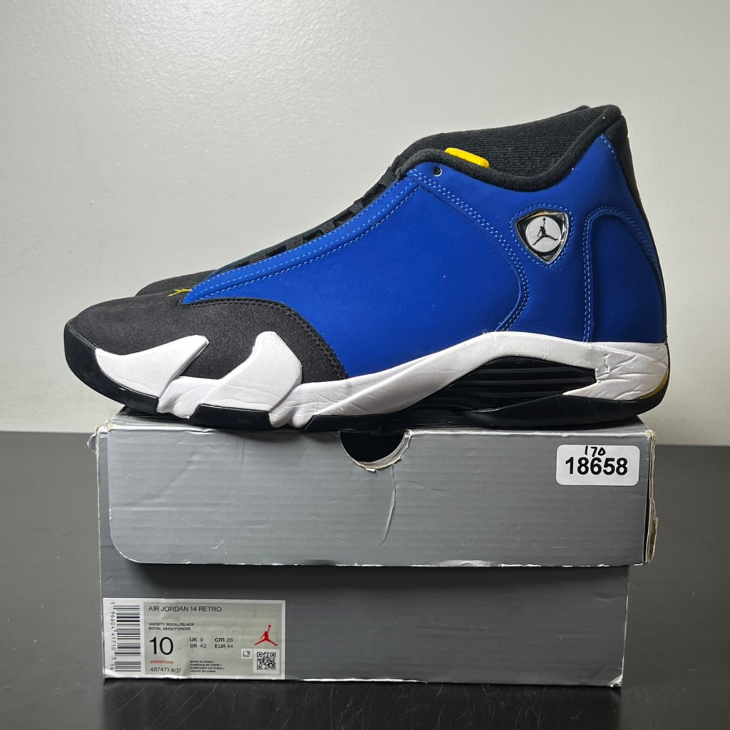 Jordan 14 Retro Laney (2023) 10 (Moderately Worn Pre-Owned)JordanVarsity Royal/Black-Varsity Maize-White - Image 3