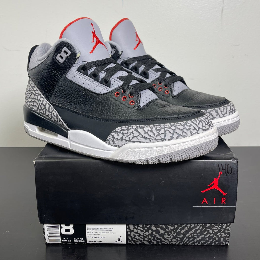 Jordan 3 Retro Black Cement (2018) 8 (Moderately Worn Pre-Owned)JordanBlack/Fire Red-Cement Grey-White - Image 1