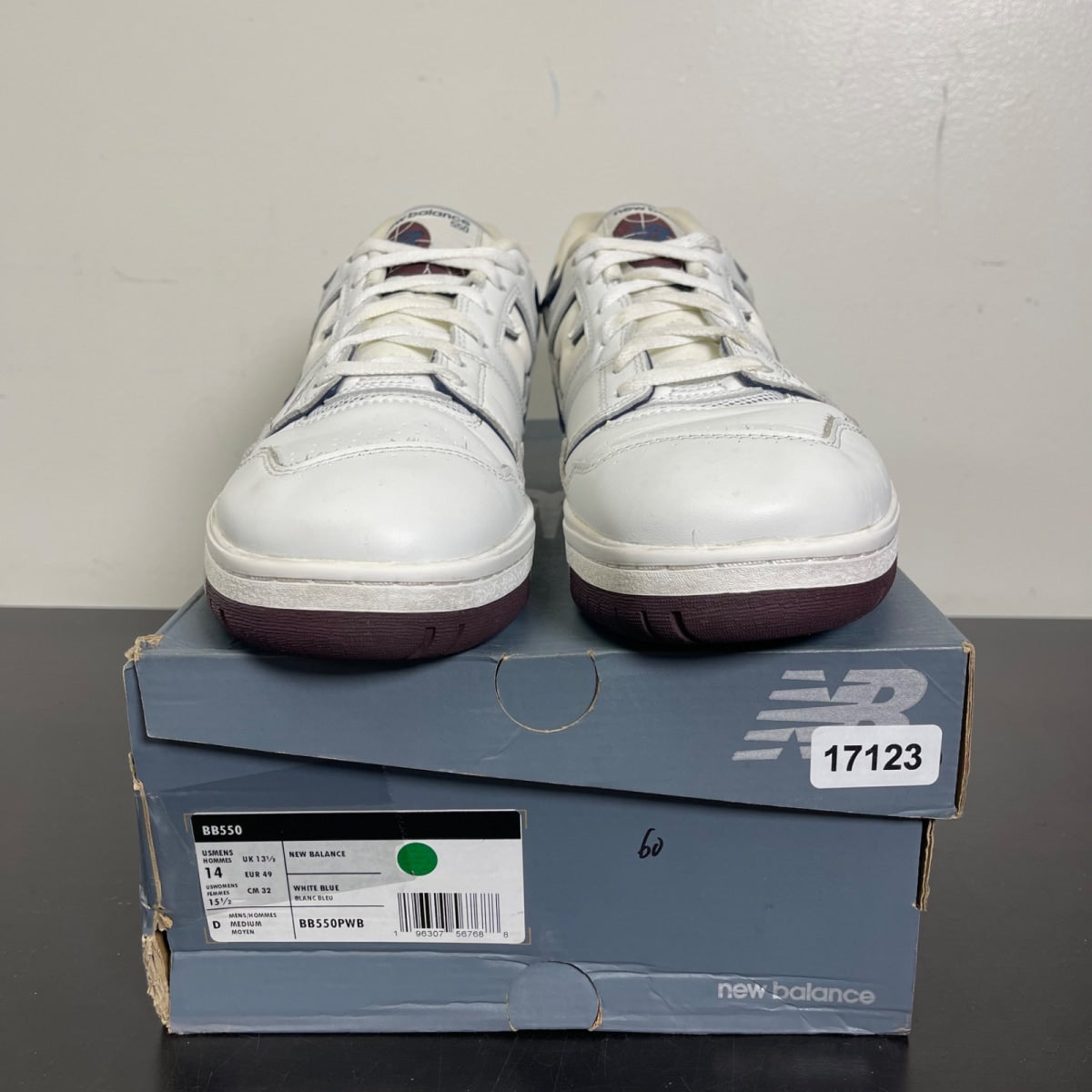New Balance 550 White Natural Indigo Burgundy 14 (Moderately Worn Pre-Owned)New Balance - Image 2