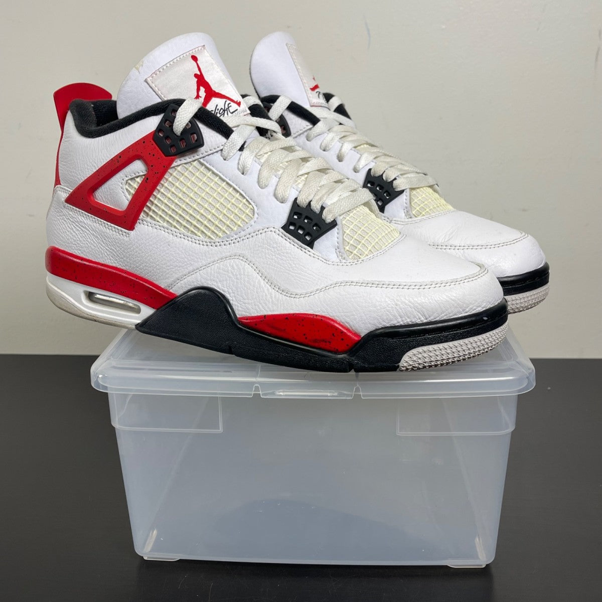 Jordan 4 Retro Red Cement 11.5 (Moderately Worn Pre-Owned)JordanWhite/Fire Red/Black/Neutral Grey - Image 1