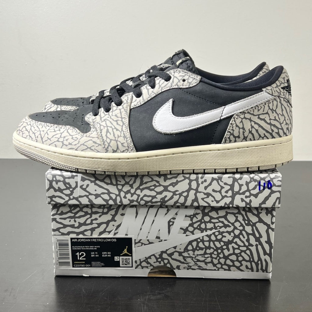 Jordan 1 Retro Low OG Black Cement 12 (Moderately Worn Pre-Owned)JordanBlack/Muslin/Tech Grey/White/Sail - Image 4