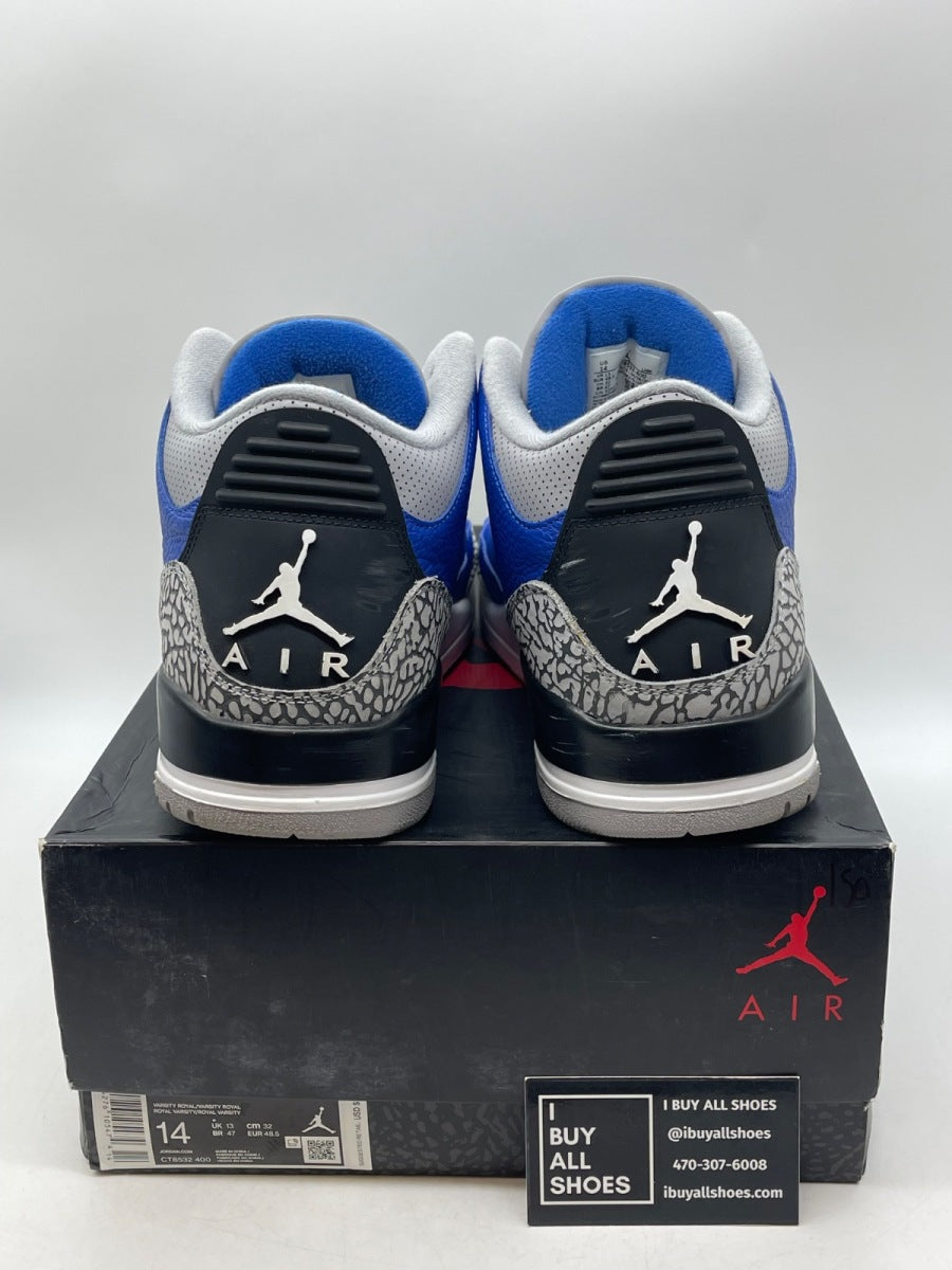 Jordan 3 Retro Varsity Royal Cement 14 (Moderately Worn Pre-Owned) - Image 3