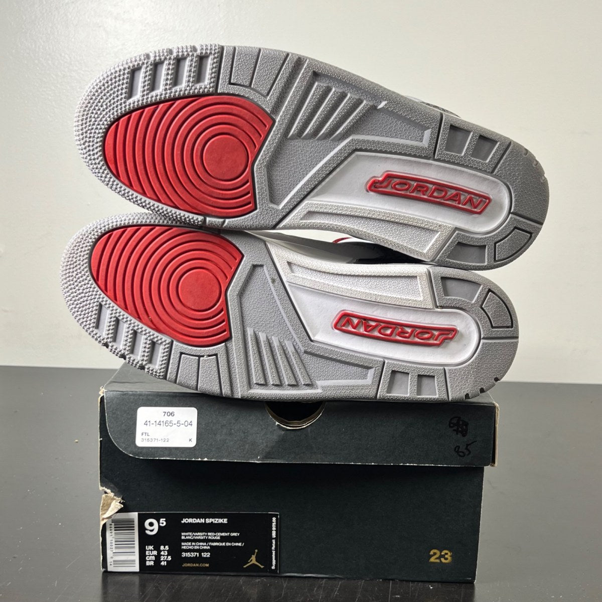 Jordan Spizike White Cement (2017) 9.5 (Lightly Worn Pre-Owned)JordanWhite/Varsity Red-Cement Grey-Black-Dark Grey - Image 6