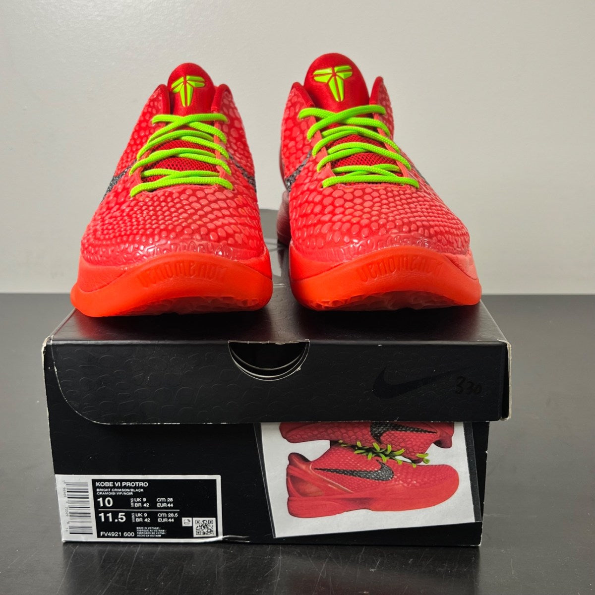 Nike Kobe 6 Protro Reverse Grinch 10 (Lightly Worn Pre-Owned)NikeBright Crimson/Black/Electric Green - Image 2