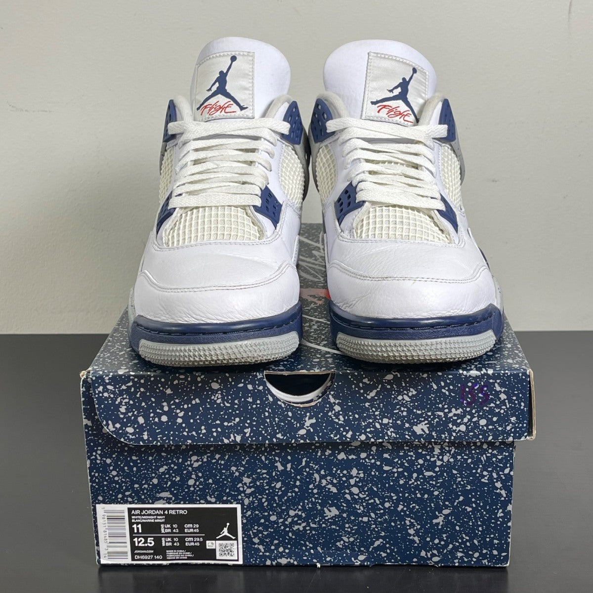 Jordan 4 Retro Midnight Navy 11 (Moderately Worn Pre-Owned)JordanWhite/Midnight Navy/Light Smoke Grey-Fire Red - Image 2